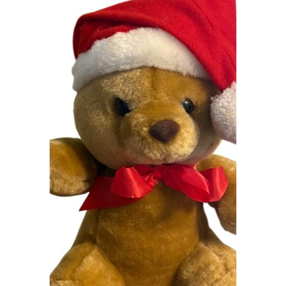 Vintage Sasco Christmas Teddy Bear Plush Stuffed Animal With Santa Hat & Red Bow - Picture 8 of 14